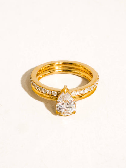 Eirwen 18K Gold Non-Tarnish Pear CZ Stack Ring