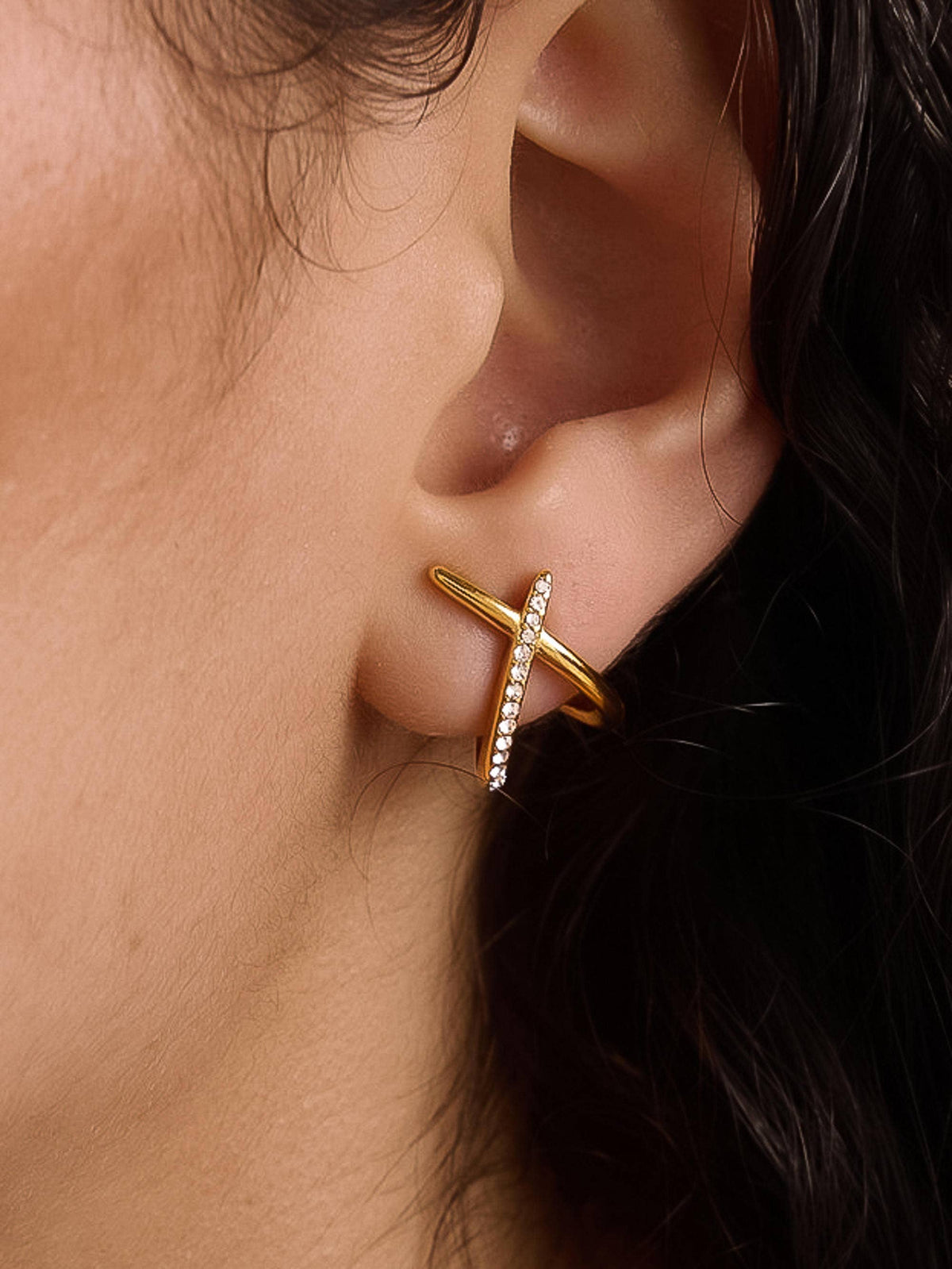 Non-Tarnish CZ Crossover Earrings