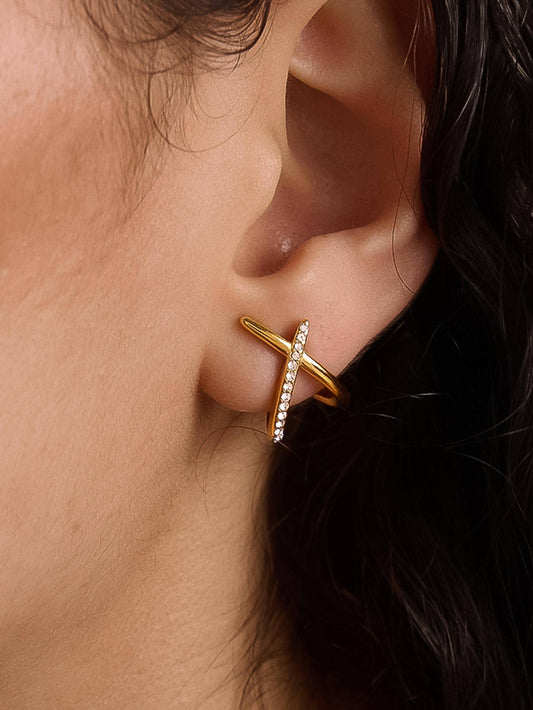 Non-Tarnish CZ Crossover Earrings