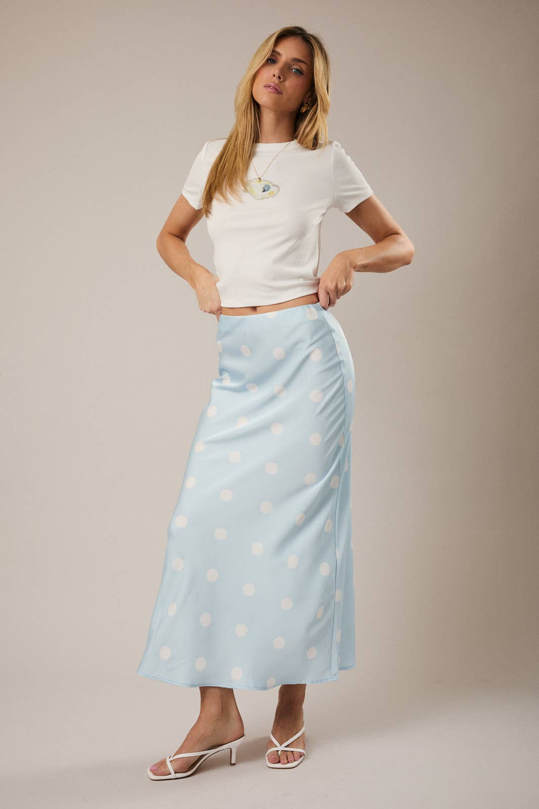 Satin Polka Dot Midi Skirt