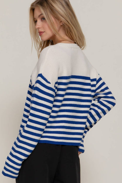 Pearl Bow Stripe Sweater