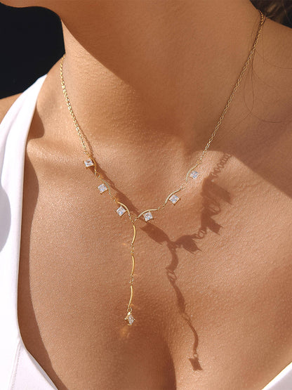 Non-Tarnish CZ Y Drop Necklace
