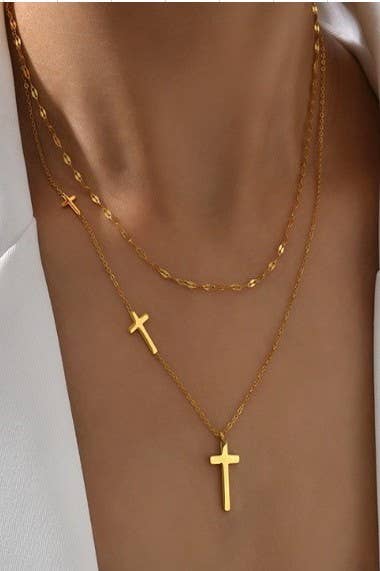 Non Tarnish Three Cross Necklace