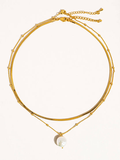 Bindi 18K Gold Layered Pearl Chain Necklace