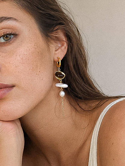 Non Tarnish Stone Pearl Drop Earrings