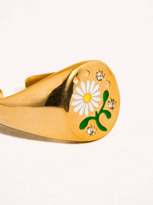 Beila 18K Gold Non-Tarnish Daisy Adjustable Ring