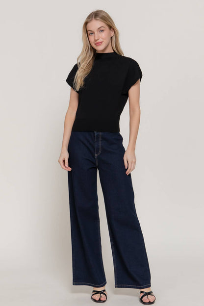 Cap Mock Neck Sweater Top