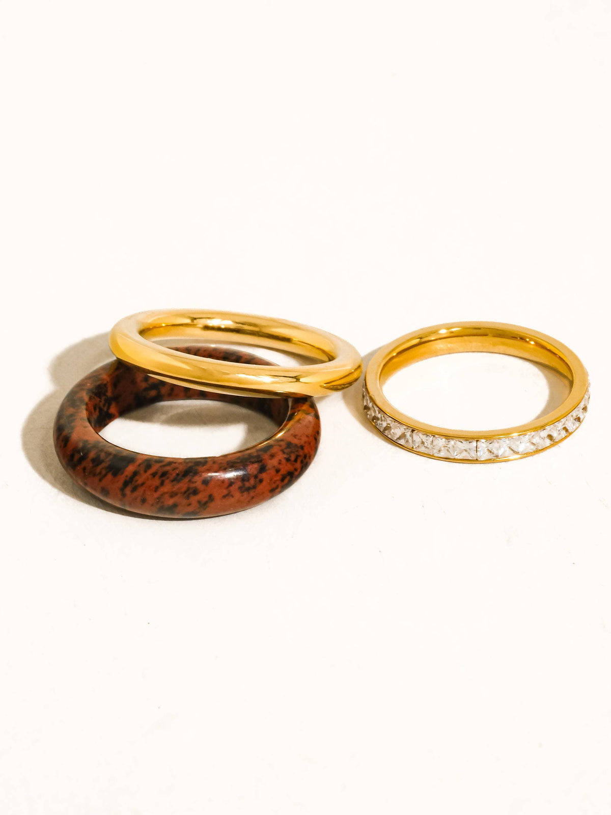 Ash 18K Gold Non-Tarnish Red Jasper Stone Mixed Ring Set