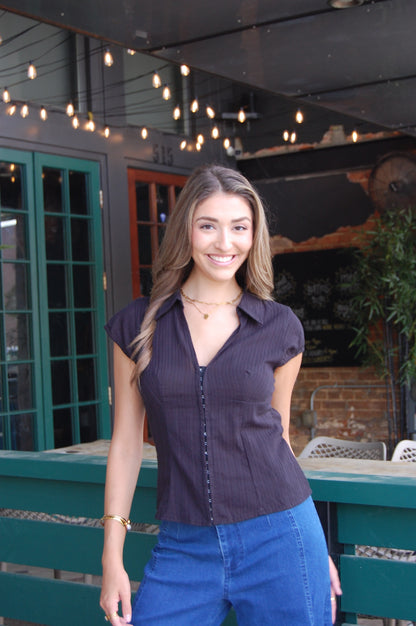 Collared Short Sleeve Top