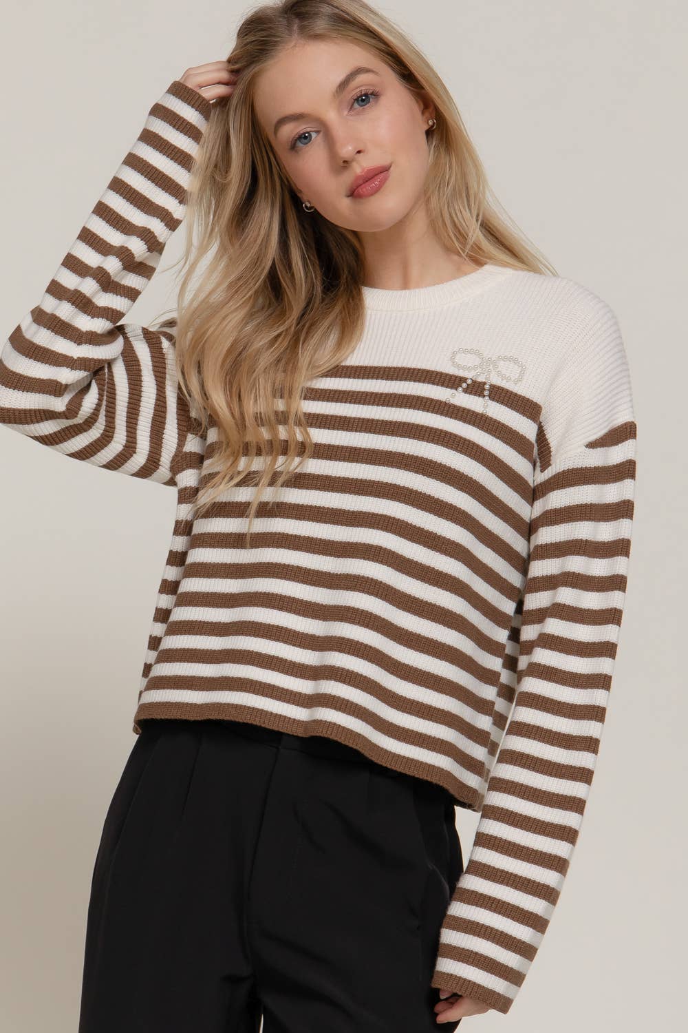 Pearl Bow Stripe Sweater
