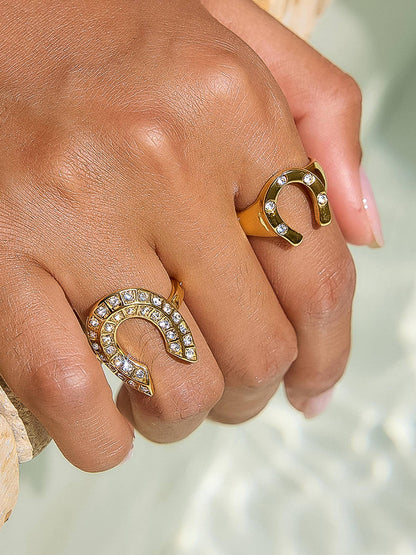 18K Gold Non-Tarnish CZ Horseshoe Ring