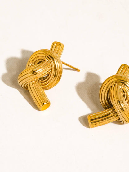 Non-Tarnish Ribbed Knot Stud Earrings