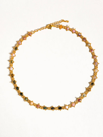 18K Gold Multi-Stone Chained Bracelet