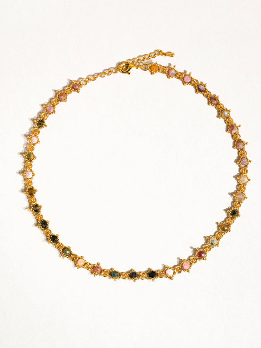 18K Gold Multi-Stone Chained Bracelet