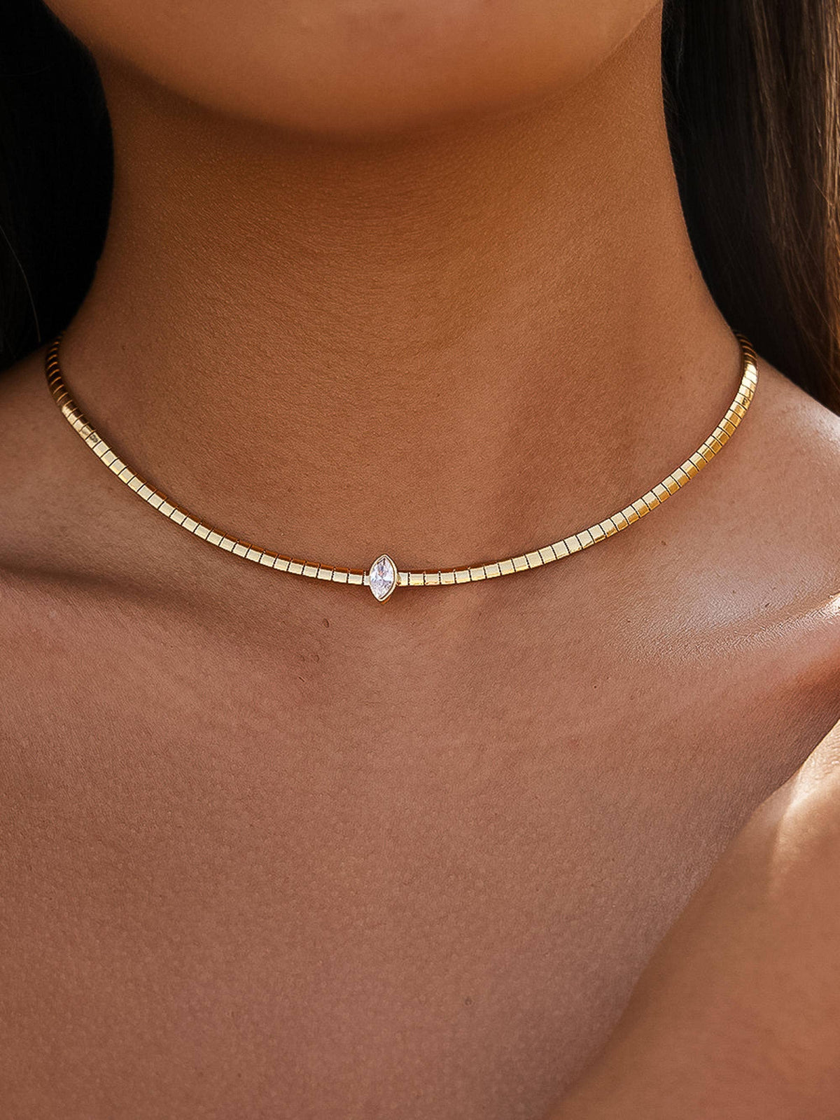 Non-Tarnish Marquise CZ Box Chain Choker