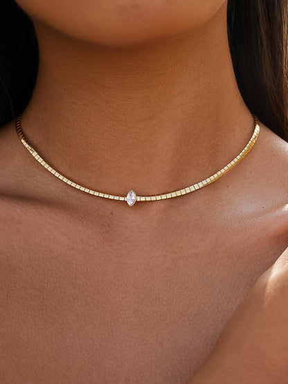 Non-Tarnish Marquise CZ Box Chain Choker