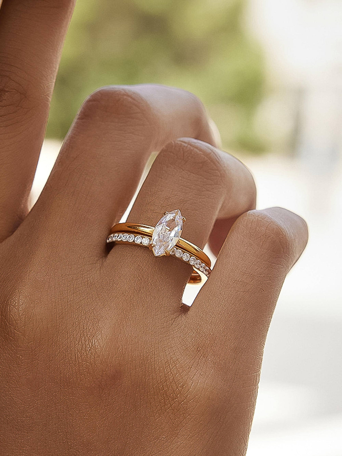 Rosamie 18K Gold Non-Tarnish Marquise CZ Stack Ring