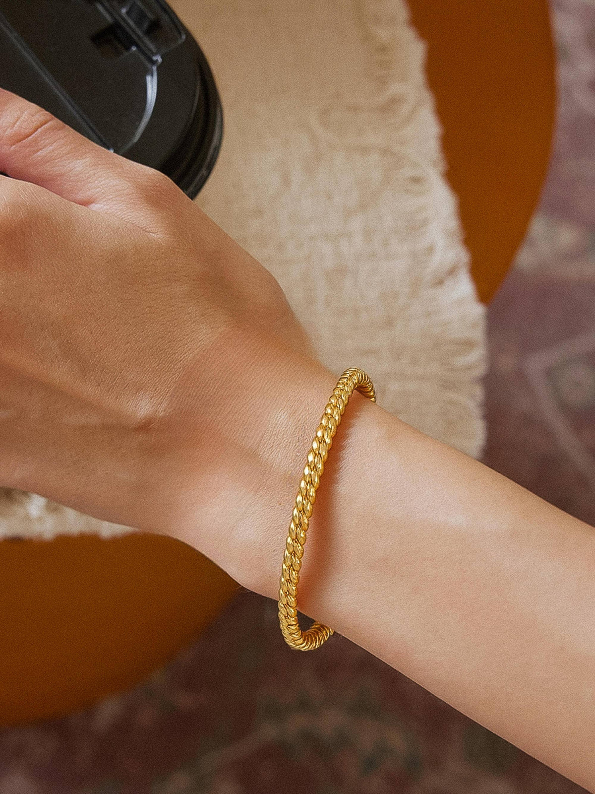 Collins 18K Gold Non-Tarnish Textured Bangle Bracelet