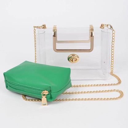 Transparent Metal Handle Bag W/ Pouch