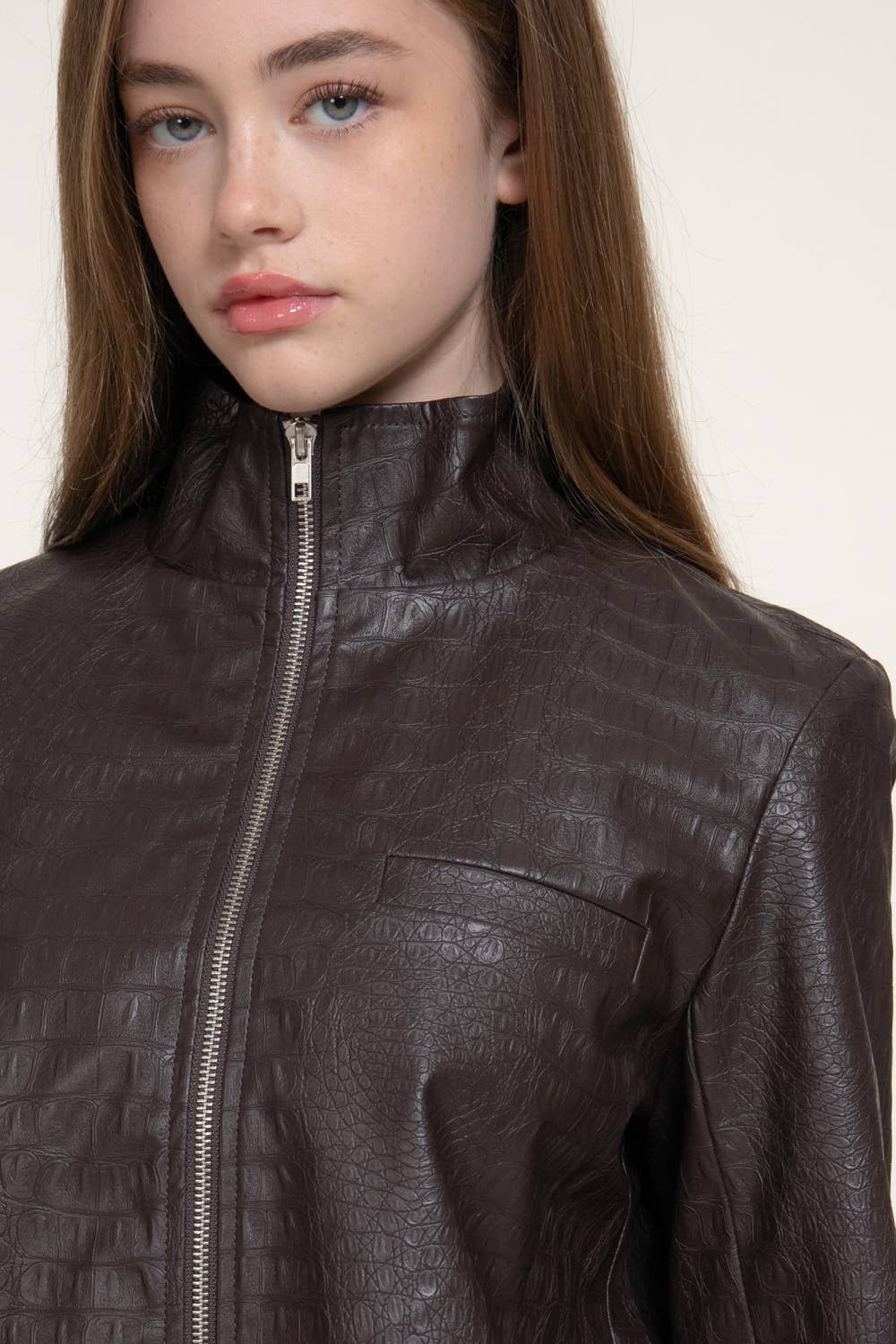 Crocodile Leather Zip Up Jacket