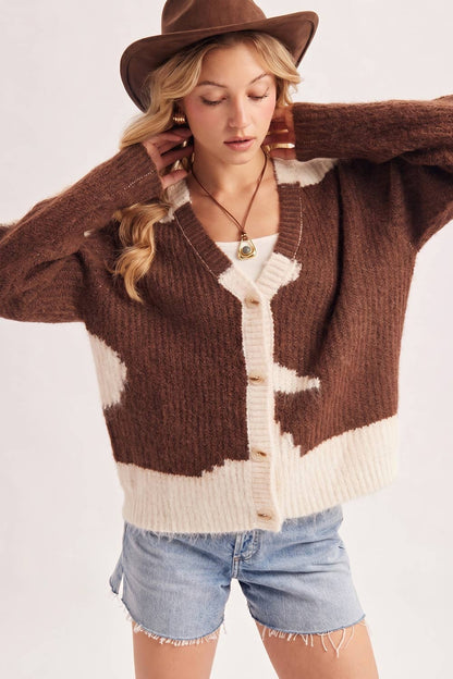 Cowhide Fuzzy Cardigan
