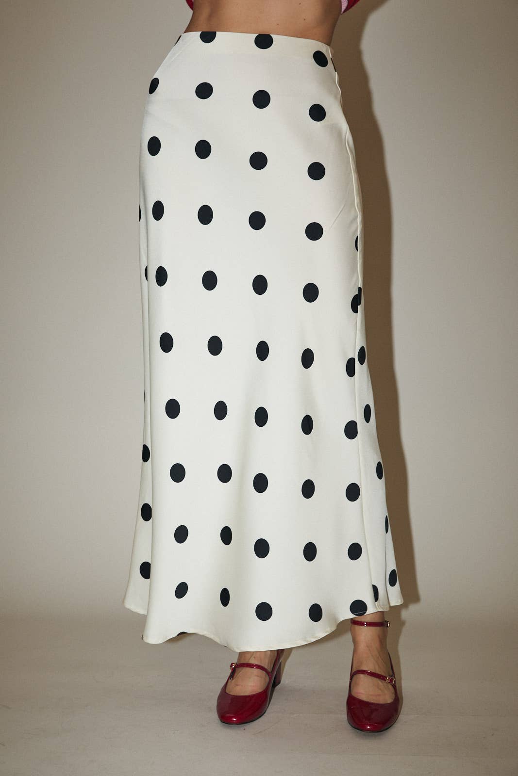 Satin Polka Dot Midi Skirt