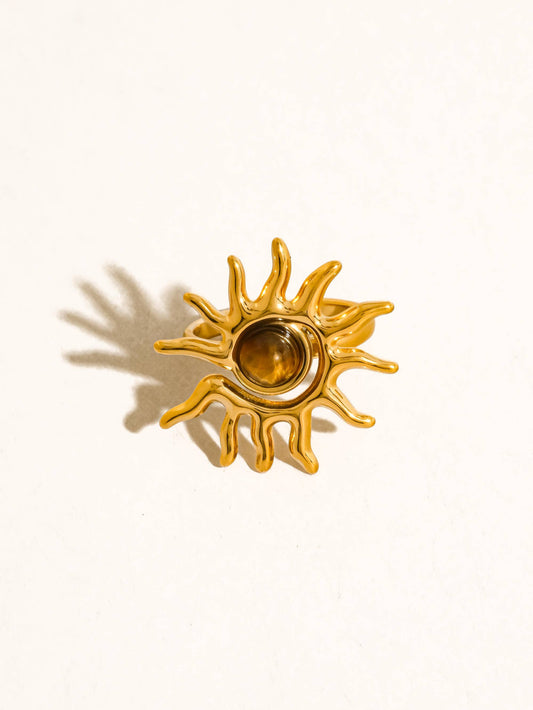 Hawthorne 18K Gold Non-Tarnish Tiger Eye Sun Ring