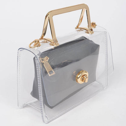 Transparent Metal Handle Bag W/ Pouch