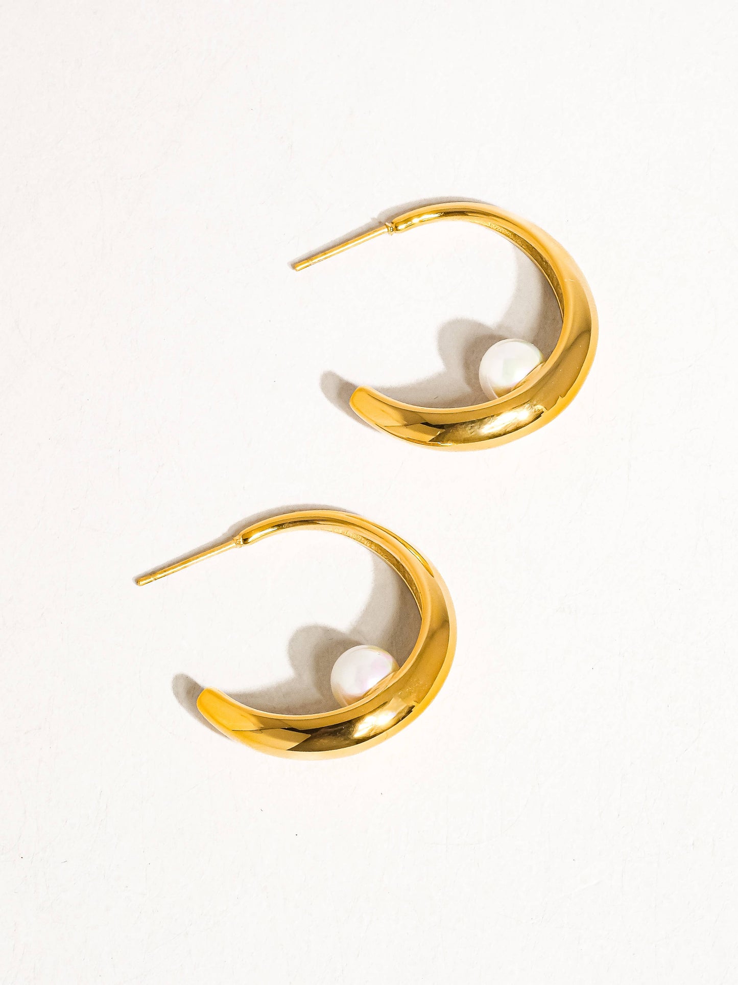 Non-Tarnish Hoop Pearl Earring
