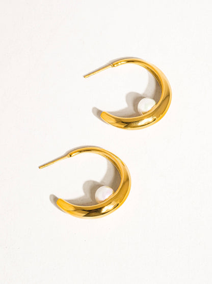 Non-Tarnish Hoop Pearl Earring