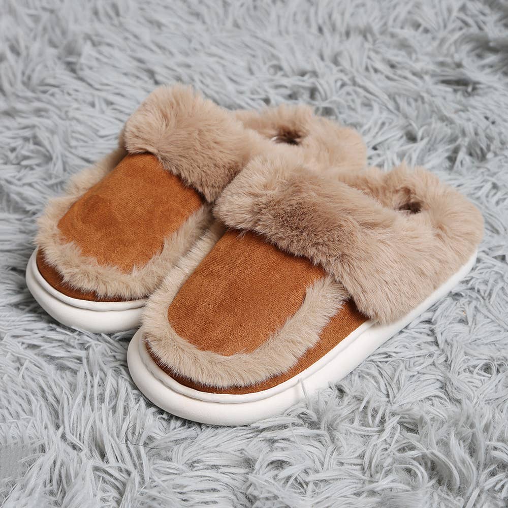 Faux Suede Fuzzy Slippers