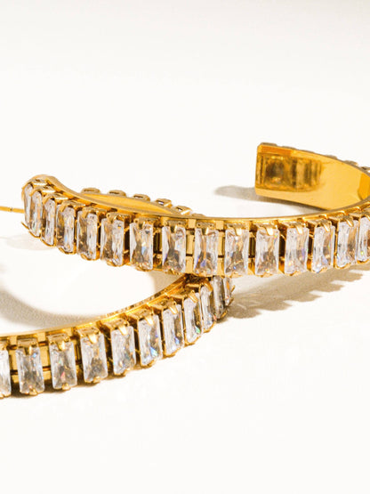 Non-Tarnish Rhinestone C-Hoop Earrings