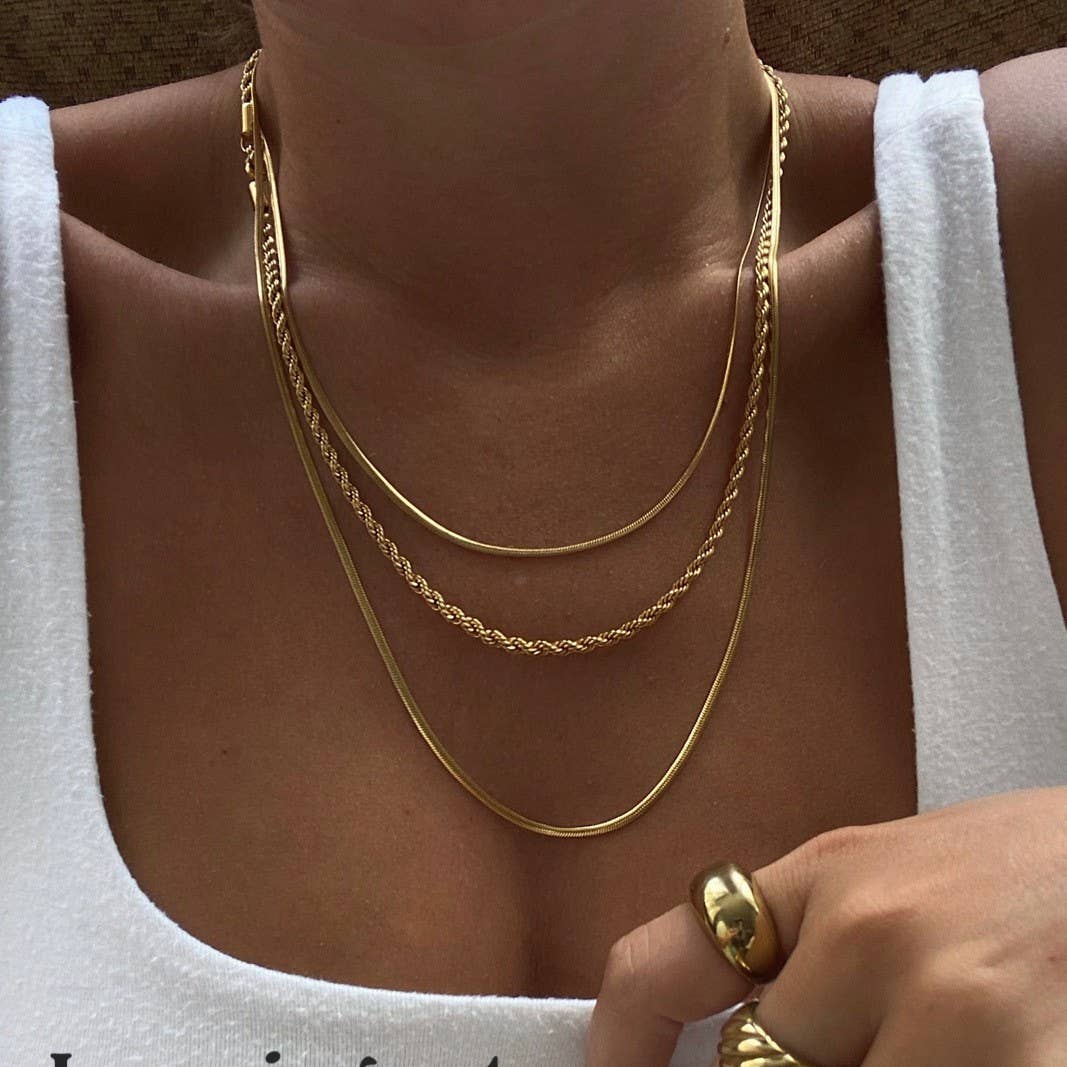 Non Tarnish Three Chain Necklace