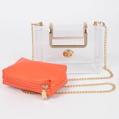 Transparent Metal Handle Bag W/ Pouch