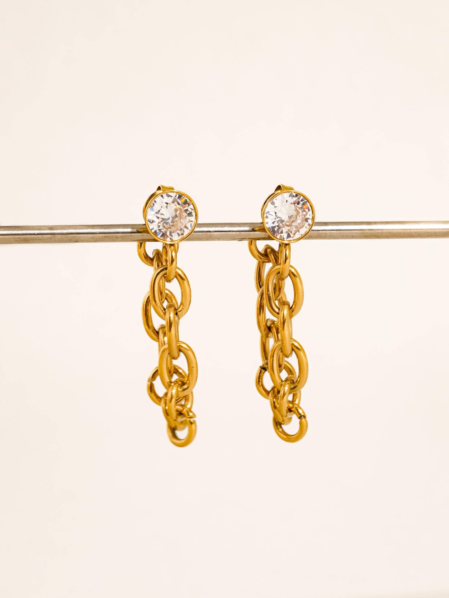 Non-Tarnish Crystal Chain Drop Earrings