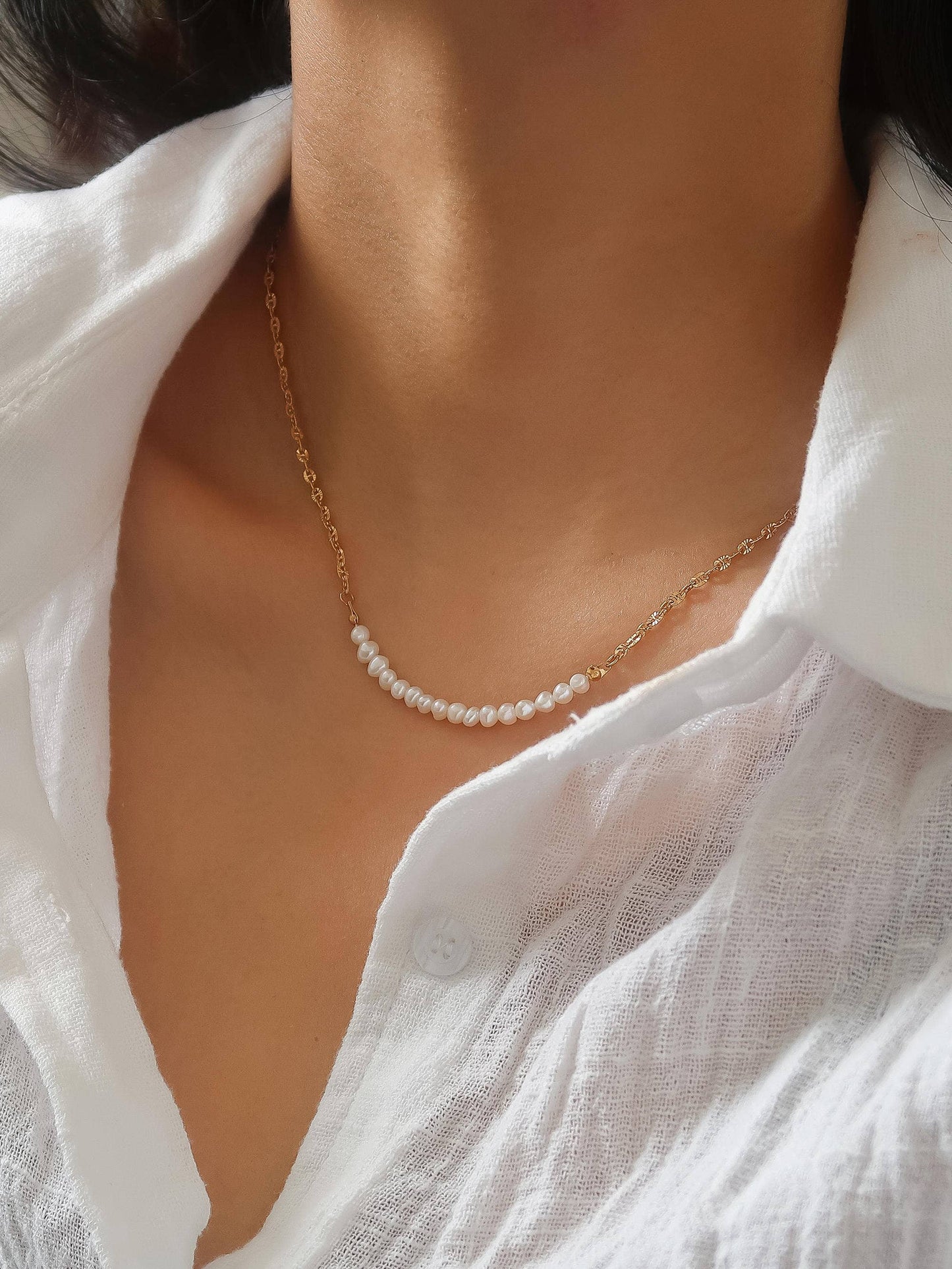 Non-Tarnish Freshwater Pearl Chain Necklace