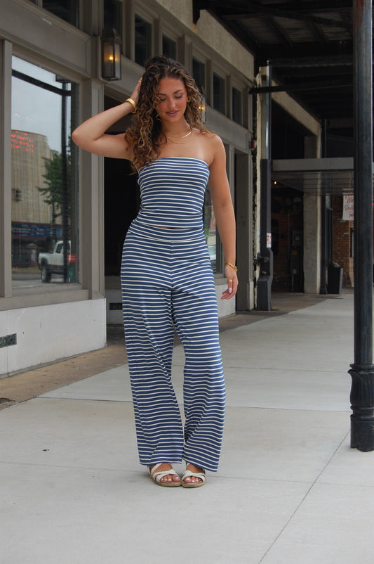 Striped Wide Leg Pants Set