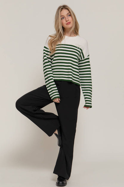 Pearl Bow Stripe Sweater