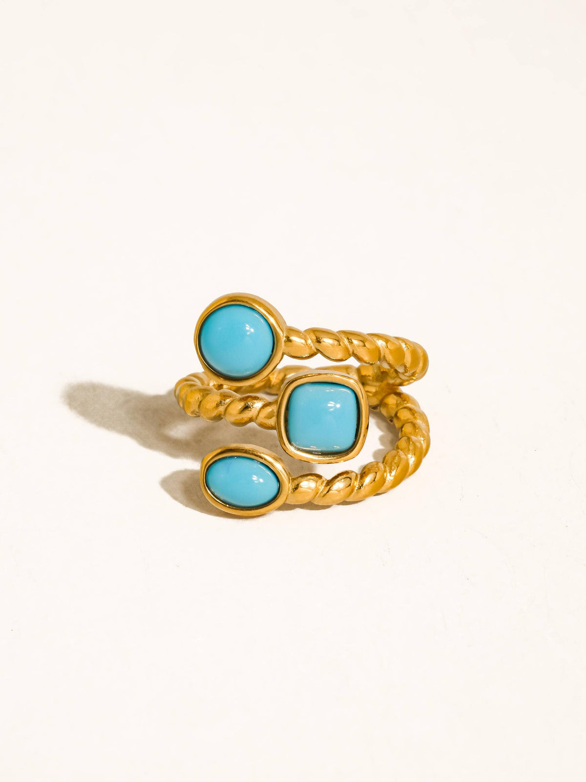 Tansia 18K Gold Non-Tarnish Natural Stone Statement Ring