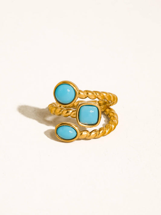 Tansia 18K Gold Non-Tarnish Natural Stone Statement Ring