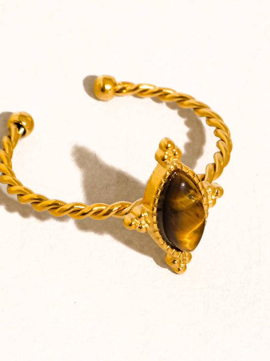 Dorisse 18K Gold Non-Tarnish Brown Gemstone Adjustable Ring