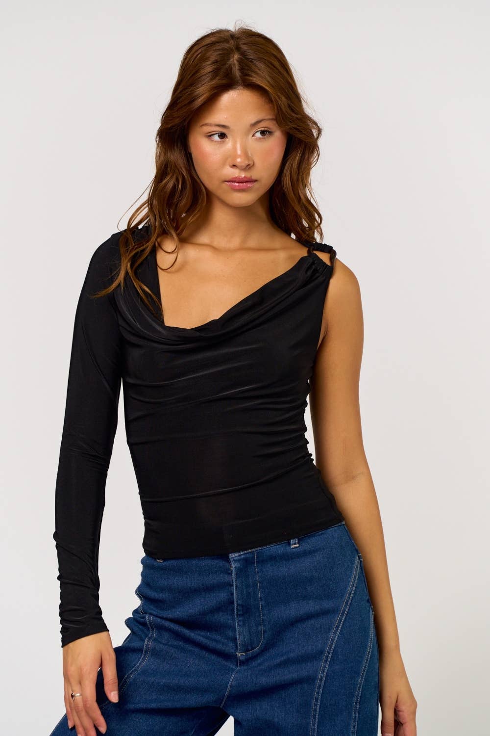 One Shoulder Cowl Long Sleeve Top