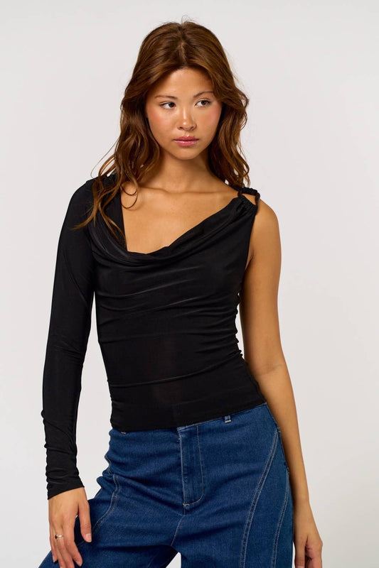 One Shoulder Cowl Long Sleeve Top