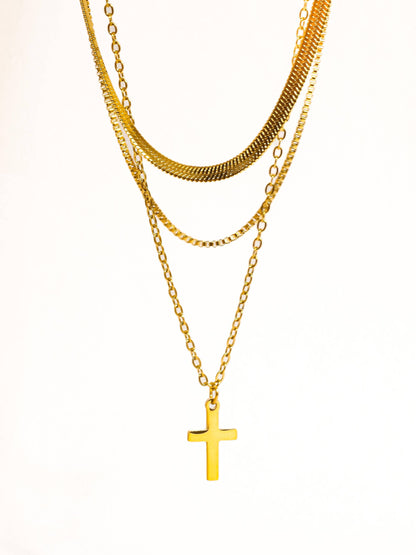 Georgine Non-Tarnish Layered Cross Necklace   