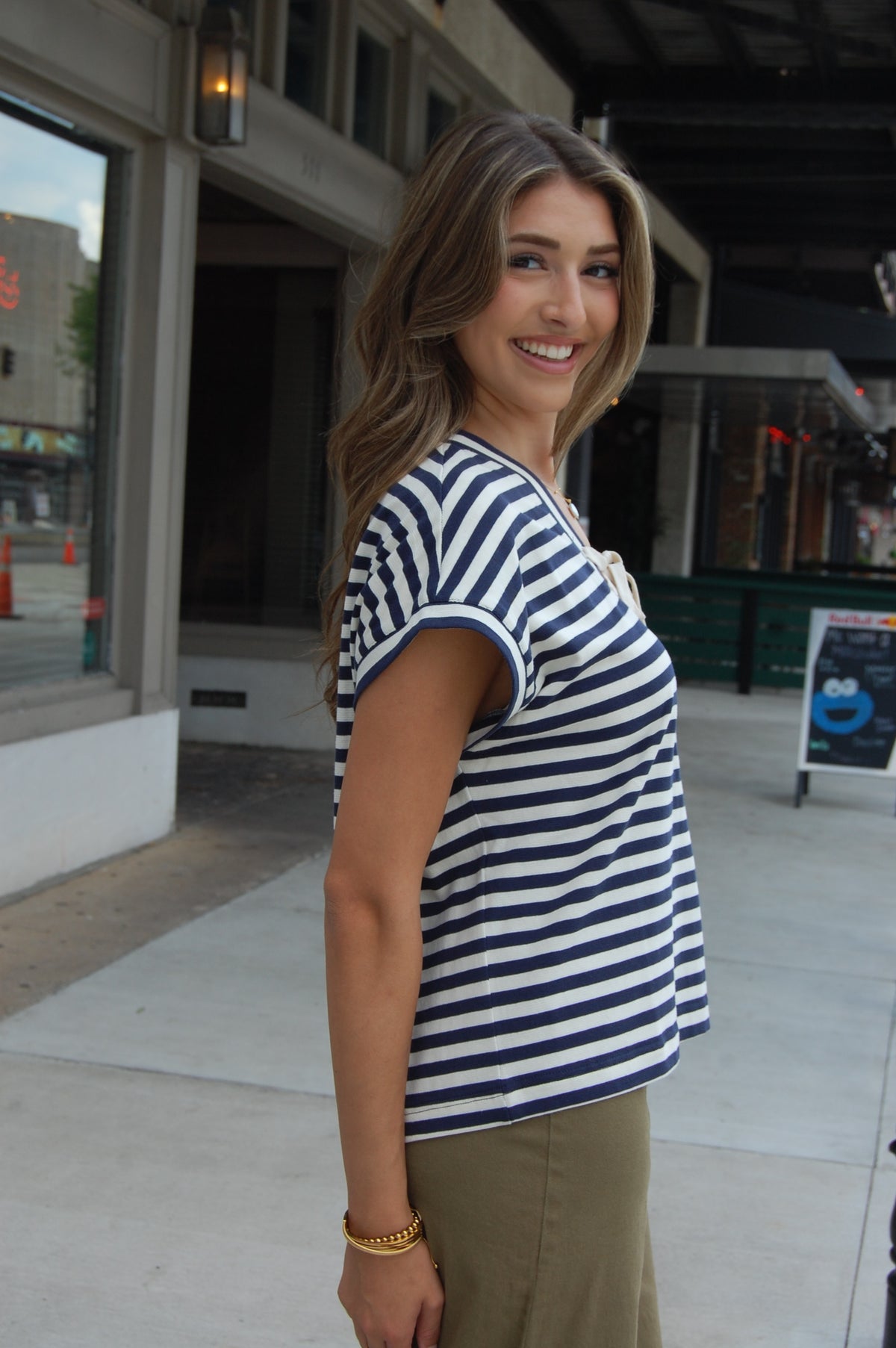 Stripe Lace Up Top