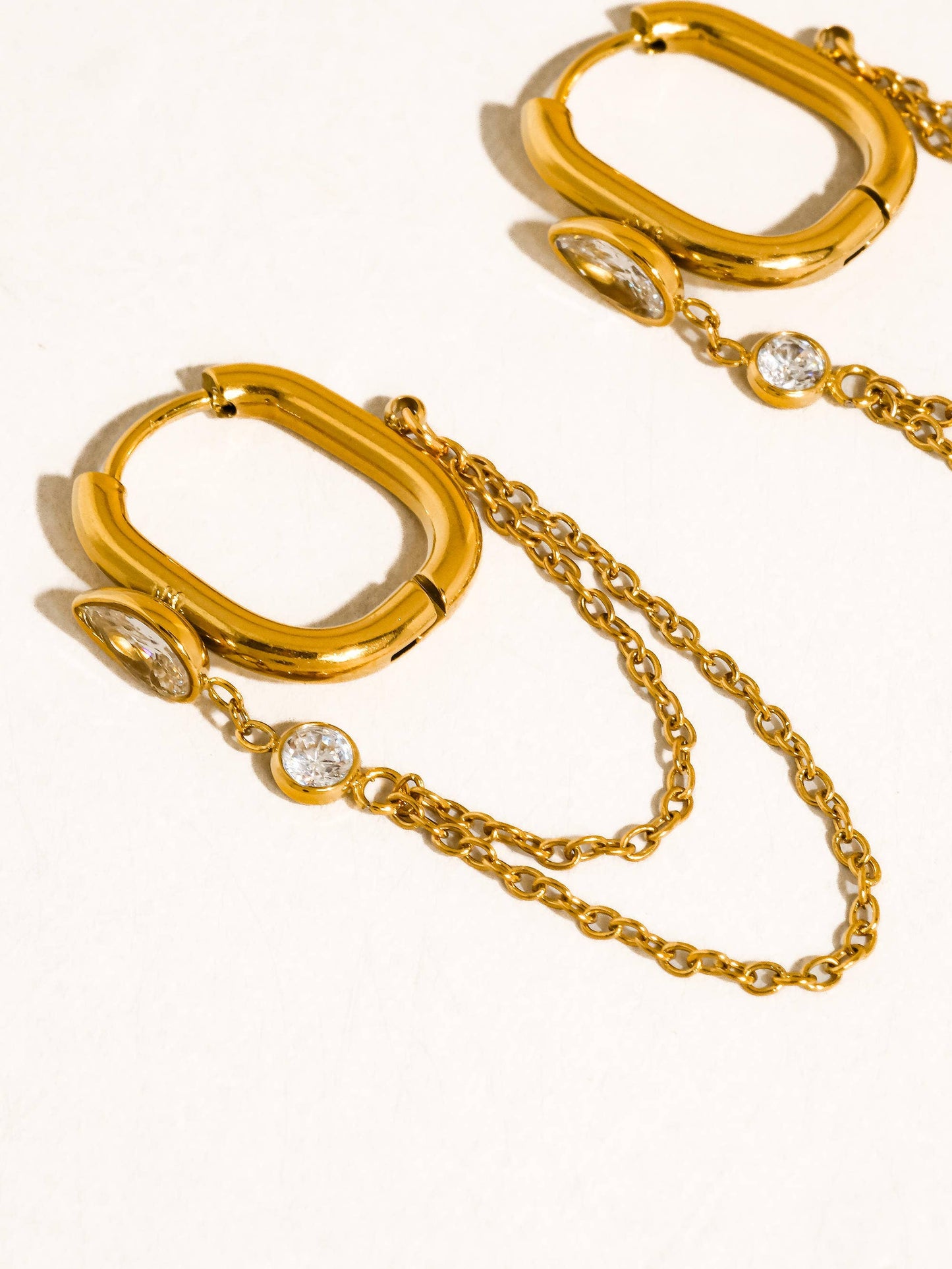 Non-Tarnish CZ Chain Link Drop Earrings