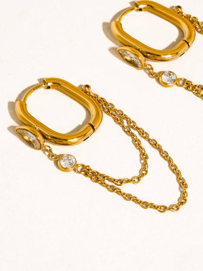 Non-Tarnish CZ Chain Link Drop Earrings