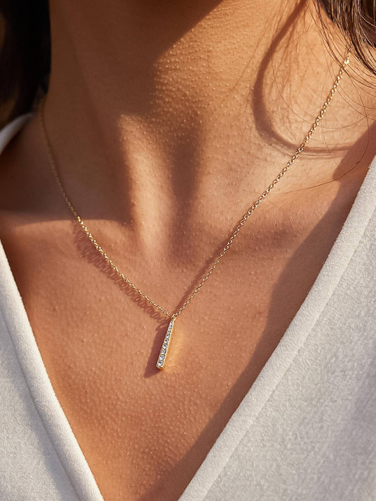 Non-Tarnish CZ Vertical Bar Necklace