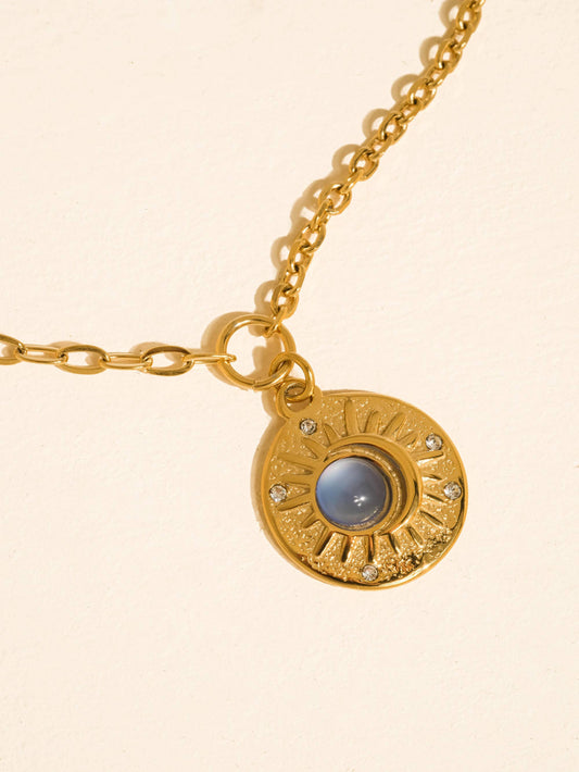 Non-Tarnish Blue Stone Medallion Necklace