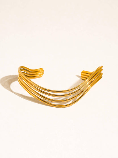 Eirlys 18K Gold Non-Tarnish Multi-Layer Open Cuff Bracelet